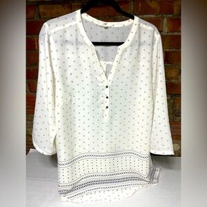 Maurices Plus Size 1 White Boho Dot Print Blouse Henley  3/4 Sleeve